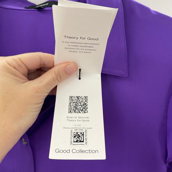 NWT Theory XL Cap Sleeve Blouse Top 100% Silk Georgette Bright Peony Purple - Picture 10 of 13